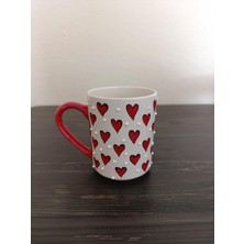 Fumeyabi El Yapımı Kalp Desenli 300ML Kupa Seramik Bardak Hand Made