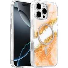 Fumeyabi Onegif Apple iPhone 16 Pro Max Lotus Simli Magsafe Kapak - Turuncu