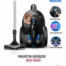 Philips Yeni 750 W Güçlü Motorlu Torbasız Elektrikli Süpürge, Gelişmiş Siklon Teknolojisi, H13 Filtre, 2 L Hazne ve Dijital Emiş Ayarı, Halı Başlığı  + Tiftik Cihazı ( Onerous)