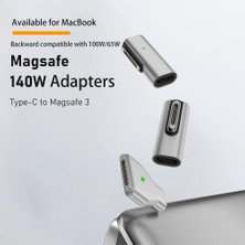 Universal Type-C - Magsafe 3 ile Uyumlu Manyetik Şarj Adaptörü Çevirici 140W Hızlı Şarj Desteği, LED Göstergeli Gümüş Sfo-3