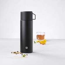 Universal Termos, Entegre Fincan, Termos Sürahi, Çift Duvarlı Yalıtım, 1 Litre, Siyah
