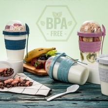 Fumeyabi Renkli Take And Go Kaşıklı Hazneli Meyveli Yoğurt Kabı Piknik Iş Atıştırmalık Diyet Müsli Granola Süt Bardağı (Pembe)