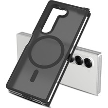 Fumeyabi Samsung Galaxy Z Fold 6 ile Uyumlu Kılıfı Silikon Şeffaf M-Safe Şarj Özellikli Kamera Lens Korumalı Mat Parmak Izi Bırakmayan Ince Kapak Siyah