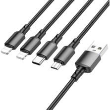 Universal 4in1 USB Kablo Lightning + Micro + Type-C 4'ü 1 Arada Lightning/micro-Usb/usb-C Için Şarj Kablosu 1metre 2A Akım BX72 (2x Lightning+Type-C+Micro Uçlu Kablo)