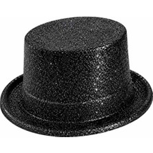 Universal Siyah Simli Glitter Silindir Parti Şapkası