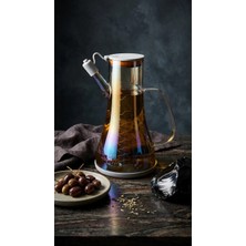 Leylart 1000 ml Robin Cam Yağdanlık – Ölçü Göstergeli Kulplu Kapaklı Sıvı Yağlık Beyaz-Gri Başlık Karışık | MT-124