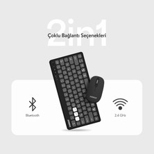 Universal Lumı KM-BT903 3in1 3 Bt + 2.4 1600DPI Ultra Ince Q 4 Cihaz Bağlantılı Scissors Kablosuz Klavye + Mouse Set (Gri)