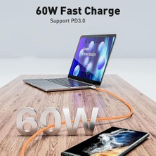 Universal 60W Apple Iphone Uyumlu Type-C To Type-C Örgülü Hızlı Data ve Şarj Kablosu ve Sim Iğnesi Turuncu