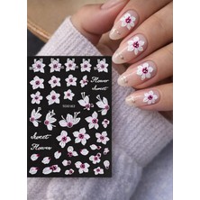 Universal 5d Çiçek Desenli Tırnak Sticker, Nail Art Süsleme, Beyaz ve Pembe Renk, Sweet Flower Serisi