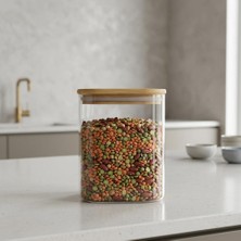 Universal Dikdörtgen Borosilikat Cam Kavanoz, Bambu Kapaklı Silikon Contalı Erzak Saklama Kabı, 750 ml ve 1000 ml Boyut Seçenekli