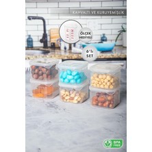 Universal Erzak Saklama Kabı Sızdırmaz Kapak 6'lı Set Şeffaf -(Ölçü Kabı Hediyeli)