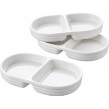 Fumeyabi 2 Bölmeli Porselen Çerezlik 3’lü Set, 17 × 10 × 2,2 Cm, Beyaz Oval Kuruyemiş ve Kuru Meyve Tabağı, Kahvaltılık Zeytinlik, Meze ve Atıştırmalık Sunum Tabağı, 3 Adet