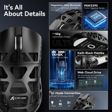Universal R3 Magnezyum Alaşımlı Kablosuz Gaming Mouse – 46G Ultra Hafif, Pixart PAW3395 Sensör, 8k Tepki Hızı, Bt/2.4g/kablolu Üçlü Mod, 26000 Dpı Ayarlanabilir, Windows/xbox/ps Uyumlu - Black