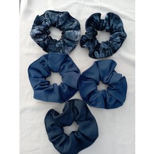 Universal Büyük Boy Scrunchie Saç Tokası, Siyah ve Lacivert, Kadife ve Düz Kumaş, 5 Adet