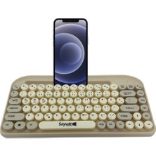 Universal Bluetooth Klavye Renkli Retro Kablosuz Klavye Daktilo Görünümlü Tuş Tasarımı Şık ve Kullanışlı Telefon Koyma Gözü Pilli Türkçe Q Klavye Sw-05 (Krem)