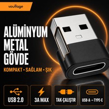 Fumeyabi USB To Type-C Dönüştürücü/çevirici, 3A Hızlı Şarj ve Veri Aktarımı, Otg, Mini Boy Siyah, Iphone ve Dizüstü Bilgisayar Uyumlu Carplay, Android Auto Uyumlu