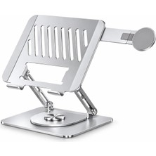 Universal 2'si 1 Arada Laptop Standı, Karbon Çelik 360° Döner Yükseklik Ayarlı, Gizlenebilir Magsafe Uyumlu Telefon Tutuculu Notebook Standı, MacBook Uyumlu, 17.3 Inçe Kadar Gümüş