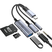 Fumeyabi CR63 Type-C 5in1 Çok Fonksiyonlu Otg Hub – 60W Pd Hızlı Şarj, 3.5mm Kulaklık Girişi, Sd & Micro Sd Kart Okuyucu ve USB 2.0 Adaptör