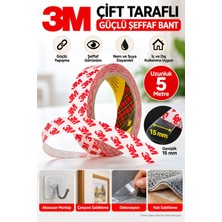 Dünya Magnet 3m Çift Taraflı Güçlü Şeffaf Bant 15 mm x 5 Metre – Ince Akrilik Montaj Bandı
