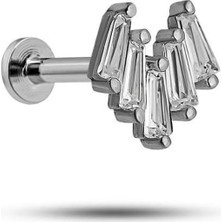 Odea Nereze 925 Ayar Gümüş Rodyumlu Minimal Beş Baget Taşlı Tragus Piercing Küpe