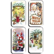 Odea Mia Pera 4 Lü Simli Yılbaşı Magnet Noel Baba Kardan Adam Hediye Magnet (5,5 x 11 Cm)