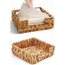 Fumeyabi El Yapımı Örme Doğal Su Sümbülü Hasır Peçetelik (19 * 19 * 7cm) - Yemek Masası Üstü Kağıt Peçetelik Doğal Geri Dönüşümlü.