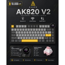 Fumeyabi Ajazz AK820 V2 White Peach Switch Kablosuz Manyetik Oyuncu Klavyesi 8k Hz 0.01MM Rt 0.125MS Gecikme Tft Ekran 10000MAH Rgb Bluetooth 5.0 2.4ghz Usb-C (AK820 V2 - Black Gray Yellow)