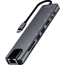 Fumeyabi Type C USB 8 In 1 Hub Çoklayıcı Adaptör USB 3.0, Hdmı, USB C, Sd, Ethernet