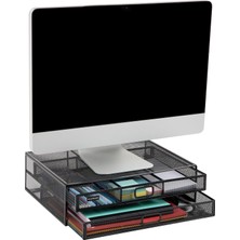 Fumeyabi Ağ Koleksiyonu, 2 Çekmeceli Dosya Depolamalı Monitör Standı, Masa Düzenleyici, Metal Örgü, Çok Amaçlı, 15,75 Inç U x 11,75 Inç G x 4,5 Inç Y, Siyah