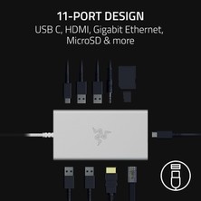 Fumeyabi Usb-C Dock - Hdmı, Gigabit Ethernet, 3,5 mm Ses Bağlantı Noktası, Usb-A ve -C ile 11 Bağlantı Noktası, Windows ve Mac ile Uyumlu (4k ile Ekran Çıkışı, 7.1 Surround Ses) Mercury