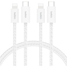 Fumeyabi 2'li Örgülü Usb-C - Lightning Kablo, 1,5 M, Yumuşak, Esnek ve Hızlı Şarj Kablosu, iPhone 14 ve Önceki Modeller, 9. Nesil iPad ve Airpods ile Uyumlu, Beyaz