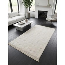 NarStore Home Rölyef Krem Renk Saçaklı Modern Yıkanabilir Salon Oturma Odası Koridor Yolluk Halı