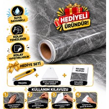 Niks Home Kendinden Yapışkanlı Gri Mermer Desenli Mutfak Banyo Tezgah Duvar ve Masa Kaplama.