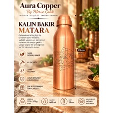 Aura Copper Ağır El İşlemeli Bakır Matara 600 ml – El Yapımı Kapaklı Su Şişesi Suluk 24 cm