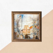 Fumeyabi Pinecone Salvador Dalí Amerika’nın Kristof Kolomb Tarafından Keşfi Taş Duvar Tablosu Ahşap Çerçeveli Duvar Dekoru Wall Art 25X25CM W1-305