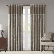 Fumeyabi Aubrey Suni Ipek Şal Desenli Jakarlı, Oturma Odası, Mutfak, Yatak Odası ve Yatakhane Için Çubuk Cep Perdesi, 127 cm x 213 Cm, Boz Kahverengi/mavi
