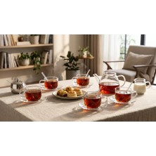 Leylart 18 Parça Borosilikat Cam Nescafe ve Çay Takımı – 6 Kişilik Bardak, Tabak ve Kaşık Seti | Mt-38