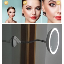 Fumeyabi Şerit LED Işıklı Banyo Makyaj-Tıraş Aynası, 10X Hd Büyütme, Esnek, Dokunmatik Işık Kısma, Ayarlanabilir Kol