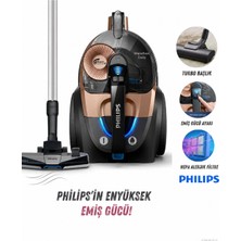 Philips 750 W Güçlü Turbo Başlıklı Torbasız Elektrikli Süpürge, H13 Filtre, 2 L Toz Haznesi, Dijital Emiş Ayarı ve Alerji Kilit Sensörü, Şıktasarım + Tiftik Cihazı (Onerous)