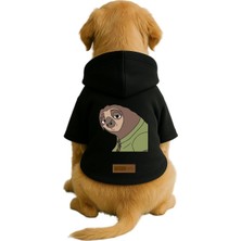 Odea Monopetz Baskılı Içi Polarlı Köpek ve Kedi Kıyafeti & Elbisesi - Siyah Renk Kapüşonlu Hoodie B2065, S