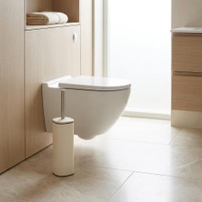 Fumeyabi Paslanmaz Çelik Saplı Wc Fırçalık Krem, Kapaklı Tuvalet Fırçası Seti, Hijyenik Saklama Hazneli Banyo ve Wc Fırçası, Şık Krem Tasarım, 38,5 cm