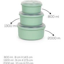Fumeyabi 3'lü Kilitli ve Sızdırmaz Hava Tahliye Contalı Çok Amaçlı Erzak ve Saklama Kabı Seti (800 ml + 1300 ml + 2000 Ml)
