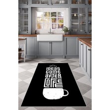 Odea Pelangi Siyah Ideas Come After Coffee Temalı Yıkanabilir Kaymaz Taban Leke Tutmaz Modern Mutfak Halısı, Siyah 40 x 40