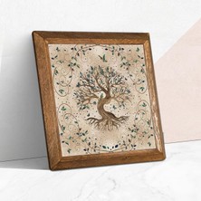 Fumeyabi Pinecone Hayat Ağacı Taş Duvar Tablosu - Ahşap Çerçeveli Taş Tablo - 25X25 cm - Dekoratif Duvar Sanatı - Modern Ev ve Ofis Duvar Dekoru W1-07