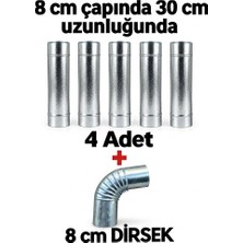 Dorello 8 cm Çap 30 cm Paslanmaz Soba Borusu ve 8 cm Dirsek Küçük Kamp Sobası, Pelet Sobası ve Kuzine Baca Uzatma Borusu