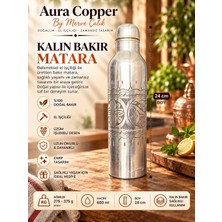 Aura Copper Ağır El İşlemeli Bakır Matara 600 ml – El Yapımı Kapaklı Su Şişesi Suluk 24 cm