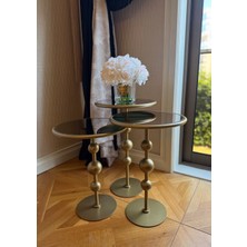 Esey Luxury Galaxy Model 3 Toplu Gold Zigon Sehpa Metal Gövde Cam Ayna Yüzeyler