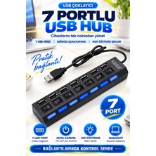 Pemberton 7 Port USB Çoklayıcı Hub / Anahtarla Aç-Kapa Düğmeli Işıklı / Hub Switch Tak Çalıştır USB Çoğaltıcı