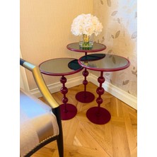 Esey Luxury Galaxy Model 3 Toplu Sehpa Bordo Metal Gövde Cam Ayna Yüzeyler