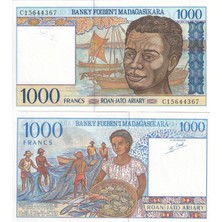 Emir Koleksiyon Coin & Paper Collection Madagaskar 1000 Francs Yabancı Kağıt Para Çil Unc Koleksiyon Para